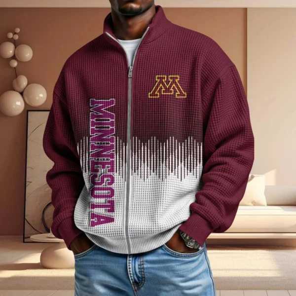 Minnesota Golden Gophers Men’s Full Zip Waffle Knit Long Sleeve Sweatshirt Limited