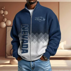 Nevada Wolf Pack Men’s Full Zip Waffle Knit Long Sleeve Sweatshirt Limited