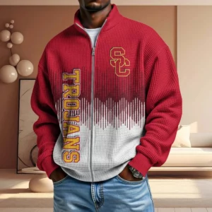 USC Trojans Men’s Full Zip Waffle Knit Long Sleeve Sweatshirt Limited
