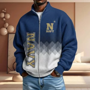 Navy Midshipmen Men’s Full Zip Waffle Knit Long Sleeve Sweatshirt Limited