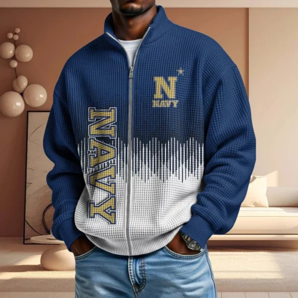 Navy Midshipmen Men’s Full Zip Waffle Knit Long Sleeve Sweatshirt Limited