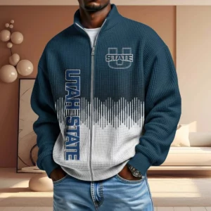 Utah State Aggies Men’s Full Zip Waffle Knit Long Sleeve Sweatshirt Limited