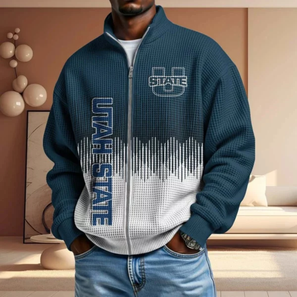 Utah State Aggies Men’s Full Zip Waffle Knit Long Sleeve Sweatshirt Limited