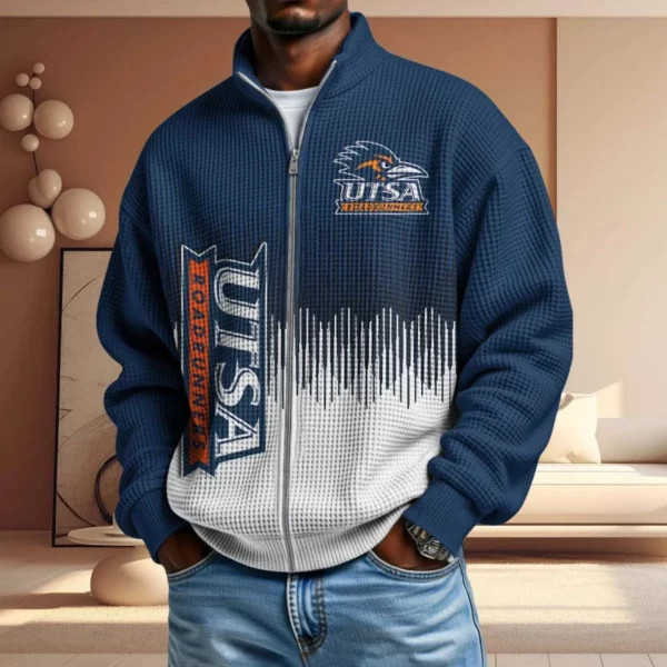 UTSA Roadrunners Men’s Full Zip Waffle Knit Long Sleeve Sweatshirt Limited