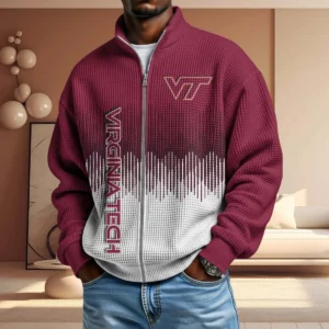 Virginia Tech Hokies Men’s Full Zip Waffle Knit Long Sleeve Sweatshirt Limited