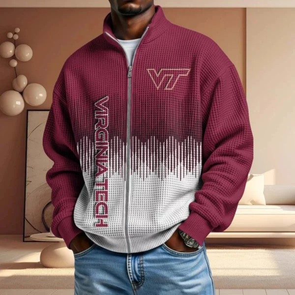 Virginia Tech Hokies Men’s Full Zip Waffle Knit Long Sleeve Sweatshirt Limited