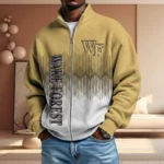 Wake Forest Demon Deacons Men’s Full Zip Waffle Knit Long Sleeve Sweatshirt Limited
