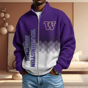 Washington Huskies Men’s Full Zip Waffle Knit Long Sleeve Sweatshirt Limited