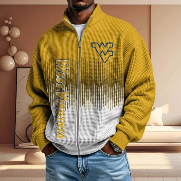 West Virginia Mountaineers Men’s Full Zip Waffle Knit Long Sleeve Sweatshirt Limited